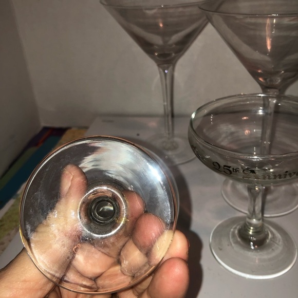 Elegant Clear Glass Cocktail Set including two - 25th anniversary glasses- used - Picture 4 of 9